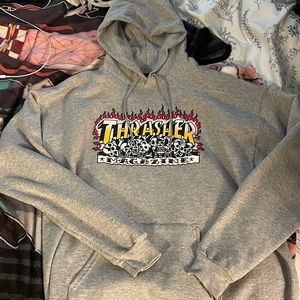 Thrasher Krak Skulls Hoodie in Grey Size Large
